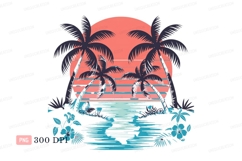 Tropical sunset ocean palms retro Product Image 1