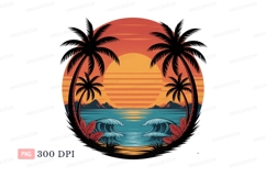 Sunset palms ocean waves beach Product Image 1