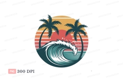 Tropical sunset wave palm trees ocean Product Image 1