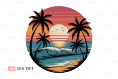 Tropical sunset ocean waves palm trees image Product Image 1