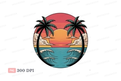 Tropical Sunset Ocean Waves Palm Trees image Product Image 1