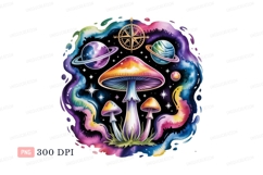 Psychedelic mushrooms planets cosmic swirls space Product Image 1