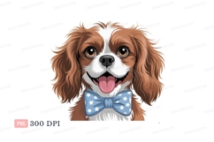 Happy dog wearing blue bow tie canine animal Product Image 1