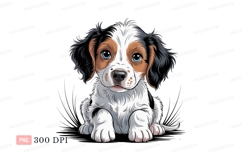 Adorable tri color puppy with blue eyes canine animal Product Image 1