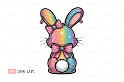 Rainbow bunny with pink bows and bells rabbit pastel Product Image 1