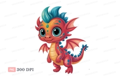 Cute red dragon with blue accents fantasy Product Image 1