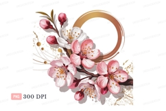Pink white cherry blossoms gold circle image Product Image 1