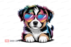 Colorful fluffy puppy wearing heart sunglasses rainbow Product Image 1