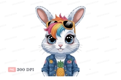 Cool bunny wearing sunglasses and denim jacket rabbit Product Image 1