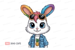 Cool rabbit wearing sunglasses and denim jacket bunny Product Image 1