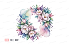 Delicate floral wreath watercolor painting pink Product Image 1