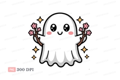 Cute ghost with pink flowers and stars image Product Image 1