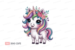 Cute unicorn with rainbow mane and floral crown tail Product Image 1