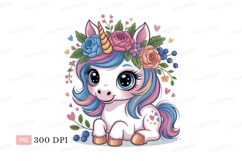 Cute unicorn with floral crown and rainbow mane fantasy Product Image 1