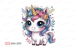 Cute unicorn with floral crown and rainbow mane fantasy Product Image 1