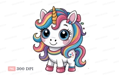 Cute unicorn with rainbow mane and horn cartoon fantasy Product Image 1