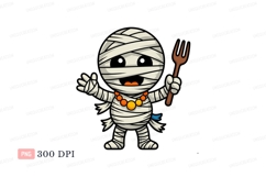Cartoon mummy holding fork halloween costume Product Image 1