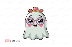 Cute ghost wearing crown and glasses hearts Product Image 1
