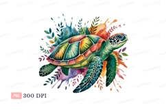 Colorful sea turtle with floral accents ocean aquatic Product Image 1