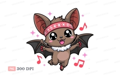 Cute bat with headband and music notes cartoon animal Product Image 1