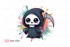 Cute grim reaper with scythe and colorful splashes Product Image 1