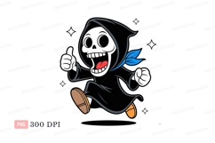 Running hooded figure red mouth blue leaves image Product Image 1