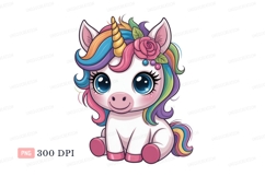 Cute unicorn with rainbow mane and floral crown fantasy Product Image 1