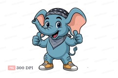 Blue elephant wearing bandana and sneakers thumbsup Product Image 1