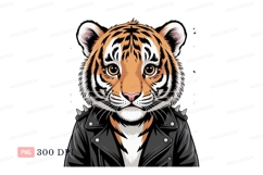Fierce tiger wearing leather jacket feline animal Product Image 1