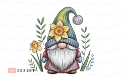 Gnome with yellow daffodil and plaid flower green Product Image 1