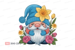 Blue hat gnome with flowers yellow pink Product Image 1