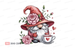 Pink gnome with flowers and tea hearts Product Image 1