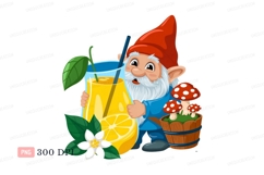 Cheerful gnome holding refreshing citrus drink refreshment Product Image 1