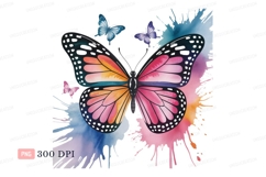 Colorful butterfly with watercolor splashes insect Product Image 1