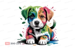 Colorful puppy adorned with flowers and leaves vibrant Product Image 1