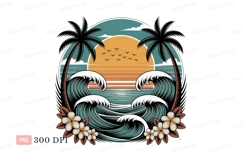 Tropical sunset ocean waves palm trees image Product Image 1