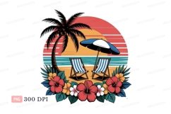 Tropical beach chairs under palm tree umbrella Product Image 1