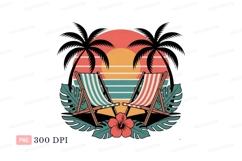 Tropical beach chairs sunset palms image Product Image 1