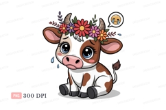 Sad cow wearing flower crown crying flowers Product Image 1