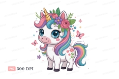 Cute unicorn with colorful mane and flowers fantasy Product Image 1