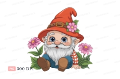 Cheerful gnome with pink flowers fantasy character Product Image 1