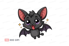 Cute bat with purple eyes and pink ears animal cartoon Product Image 1