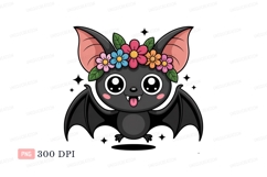 Cute bat with flower crown black Product Image 1