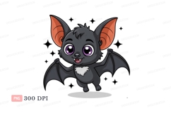 Cute bat with big purple eyes and orange ears cartoon Product Image 1