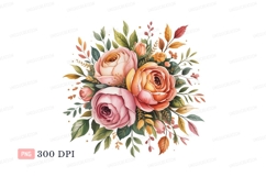 Pink orange roses floral arrangement green Product Image 1
