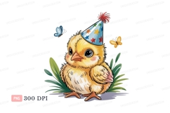 Yellow chick wearing party hat with butterflies bird Product Image 1