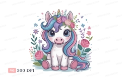 Cute unicorn surrounded by flowers fantasy magical Product Image 1