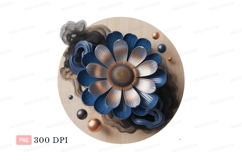Blue metallic flower with smoke and spheres gold bronze Product Image 1