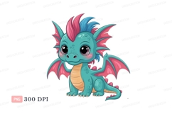 Cute teal dragon with pink blue crest image Product Image 1
