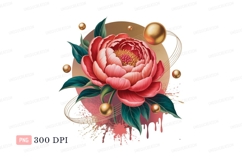 Pink peony gold spheres floral art image Product Image 1